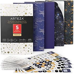 Arteza Pocket Notebooks, Set of 5, 5 x 8 Inches, 40 Sheets Each, Constellation Designs, 2 Dotted, 2 Ruled, and 1 Blank Softcover Journal with Smooth Paper, Art Supplies for Writing and Sketching