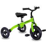 XPIY Tricycle for Toddlers Age 2 to 4 Years Old, 3 in 1 Folding Toddler Bike for Boys and Girls, Kids' Bike Trike with Detachable Pedal and Adjustable Seat (Green)