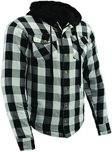 Milwaukee Leather MPM1629 Men's Black/White Armored Hooded Flannel Shirt Jacket (Large)