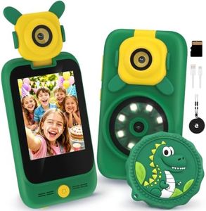 USCAMEL Kids Smart Phone with Microscope: Kids Phone with HD Digital Video Camera Dinosaur Toys for Kids 4-8, Touchscreen Learning Educational Toy with Music, Games, 32GB Card, Green