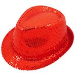 labreeze Sequin Cap Hat Gangster Hat Fedora Trilby Dance Party Fancy Dress Hat (Red)