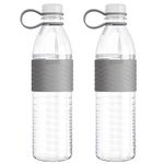 Copco Hydra 20 oz Tritan Water Bottle with Spill Resistant Lid & Non-Slip Sleeve (Set of 2) - BPA-Free, Dishwasher Safe, Fits Cup Holders, Great for Gym, Travel, Office - Durable & Lightweight (Grey)