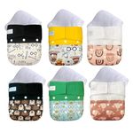 KAWAII BABY 6 Pack Pocket Cloth Diapers with 6 Inserts, Super Absorbent, Waterproof, Reusable, One Size Fit Babies 8-36 lbs Go Green - Fast Changing Boy