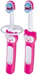 MAM Baby's Brush Pack of 2, Baby Toothbrushes With Safety Shields, Ideal for Teaching Dental Hygiene to Infants, Toothbrush for Babies, Suitable From Birth, Pink (Designs May Vary)