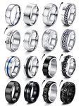 JeryWe 16Pcs Stainless Steel Band Rings for Men Women Fidget Rings for Anxiety Cool Spinner Chain Rings Weddings Promise Band Rings Mens Rings Pack Size 7-13