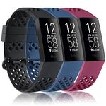 Vancle Bands Compatible with Fitbit Charge 4 Bands & Fitbit Charge 3 Bands, Soft Silicone Breathable Sport Band Replacement Wristbands with Air Holes for Charge 4 Charge 3 Charge 3 SE Fitness Tracker Women Men Small Large (003, 3PC(Black+Navy+Wine Red), Small)