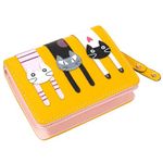 Valentoria Mini Faux Leather Bifold Cute 3 Cat Zipper Clutch Wallet Handbag for Women Girls, Short-Yellow, Cute Girls Wallet