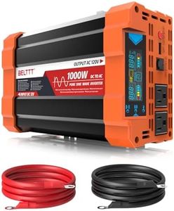BELTTT 1000Watt Pure Sine Wave Inverter 12V DC to 120V AC for RV, Truck, Off-Grid Solar Car Power Inverter 12V to 110V Converter with Dual AC Socket and 5V 2.1A USB, Intelligent LCD, 2000W Peak