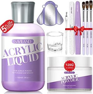 Saviland Kit Per Unghie Acriliche: Set Di Polvere E Liquidi Acrilici Trasparenti Da 120g, Liquido Acrilico Da 150ml Con Pennelli Acrilici, Monomero Per Estensione E Intaglio Delle Unghie Acriliche