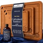 Deer & Oak 3-Piece Bamboo Cutting Board Set & Food Safe Mineral Oil Bundle, Carbonised Bamboo Chopping Boards with Hanging Hole + 100ml Food Grade Wood Oil, Pre-Oiled Kitchen Set