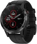 Garmin fenix 5 Plus, Premium Multisport GPS Smartwatch, Features Color Topo Maps, Heart Rate Monitoring, Music and Contactless Payment, Black with Black Band