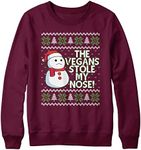 Vegan Snowman Christmas Sweater, Funny & Unique The Vegans Stole My Nose Christmas Jumper, Xmas Tshirt Gifts for Vegetarian, Simple Present For Men and Women, Maroon, L