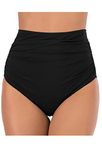 Lovache Women's High Waisted Bikini Bottoms Solid Ruched Tummy Control Swim Briefs Black