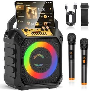 Karaoke Machine for Adults & Kids with 2 Wireless Microphones, Portable Bluetooth Karaoke Speaker with Echo Adjustment, LED Lights, TF/USB/AUX,FM,REC for Home Party, Family Fun