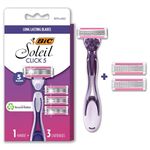 BIC Soleil Click 5 Women's 5 Blade Disposable Razor, 1 Handle 3 Cartridges