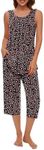 Findsweet Pajamas Sets for Women Soft Sleeveless Pjs Tank Top and Capri Pants with Pocket Ladies Loungewear Sets, Floral-black, XX-Large