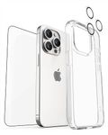 eller santé® 3in1 Value Combo Pack Glassy Clear Silicone Back Cover Case + 3D Tempered Glass + Camera Lens Protector Screen Guard for iPhone 15 Pro Max (Transparent)