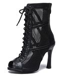 MINITOO Womens Dance Club Boots Mesh Elegant Summer Party Shoes L545 Black UK 5