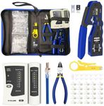 VCELINLK RJ45 Crimp Tool Kit, Ethernet Crimping Tool Set with 25PCS Cat6 RJ45 Pass Through Connectors & Protection Boots, Network Cable Tester, Wire Stripper and Wire Cutter in a Cloth Bag