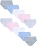 Laura Ashley Girls' Underwear - 10 Pack Stretch Cotton Briefs (Size: XS-L), Floral/Pink/Stripe, X-Small