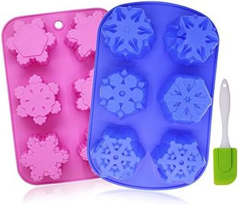 YuCool 6-Cavity Snowflakes Silicone Cake Mold, 2 Pack Non-Stick Christmas Baking Tray with Silicone Scraper, DIY Muffin Chocolate Ice Cubes Soap