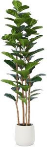 Kazeila Large Artificial Plant Indoor 180cm Faux Fiddle Leaf Fig Tree,Fake Plastic Plant for Home Office Balcony Bathroom Decor(1Pack)