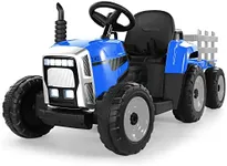 TEOAYEAH Kids Ride on Tractor with Remote Control, 12V Battery Powered Electric Tractor for Kids Bluetooth Music/USB, 3-Gear-Shift, Safety Belt, 25W Dual Motors, 7-LED Lights-Blue