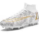 VTASQ Football Boots Men's Breathable Turf High Top Spikes Soccer Shoes Outdoor Cleats Professional Athletics Sneakers Teens Wear-Resistence Soccer Shoes Unisex White-6UK