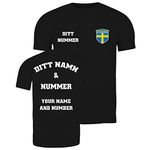 lepni.me Mens Personalised Football Jersey Sweden | Your Name and Number | Swedish Flag Badge | Custom T-Shirt | Football Championship (XXL Black Multi Color)