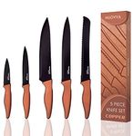 nuovva Sharp Kitchen Knife Set – 5pcs Copper Kitchen Knives – Professional Stainless Steel Filleting Knives - Black Non Stick Blades