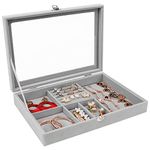 Velvet Jewellery Box, Velvet Lockable Jewellery Tray Holder Storage Case with Clear Lid, Jewellery Display Storage Box Tray for Earrings Rings Necklace Bracelets, 6 in 1