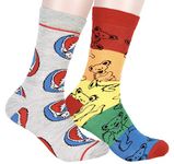 Grateful Dead Steal Your Face and Rainbow Bear Adult Crew Socks 2 Pair