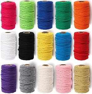 ZEAYEA 15 Rolls Macrame Cord, 3mm x 480 Yards Natural Cotton Macrame Rope, 4-Strand Twisted Soft Cotton Twine String Cord for Artworks, Wall Hanging, Plant Hangers, Crafts, Knitting, 15 Colors