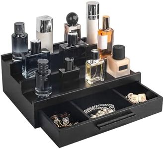 Cokritsm Organizzatore di Colonia in Legno per Uomini e Donne, Espositore per Colonia a 3 Livelli con Cassetto e Vassoio Organizzatore per Camera da Letto,Organizzatore per Portaprofumi Nero