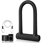 EYPINS Bike U Lock, Heavy Duty D Lock with 1.2m/4ft Flex Steel Cable and Portable Durable Mounting Bracket, Anti Theft U-Lock for Bicycle, Electric Bike, Mountain Bike, Folding Bike, Door, Motorcycle