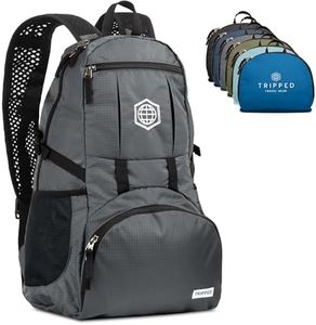 TRIPPED Travel Gear Granite Grey 35L Foldable Backpack, Lightweight, Packable, with Padded Shoulder Straps, Ideal for Travel, Hiking, and Everyday Use