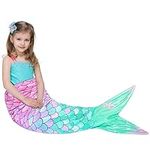 WERNNSAI Mermaid Tail Blanket - Mermaid Wearable Blankets for Kids Girls All Seasons Soft Flannel Mermaid Scale Sleeping Bags Snuggle Blanket for Toddler Teens Birthday (Pink & Green)