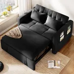 YITAHOME 55" Convertible Sofa Bed, Velvet Sleeper Sofa with Pull-Out Bed, 3-in-1 Futon Couch with Reclining Backrest and Side Pocket, Modern Loveseat for Living Room, Black, Full Size