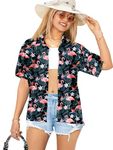 HAPPY BAY Women's Short Sleeve Hawaiian Blouse Shirt, Flamingos Black, X-Large