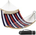 Double Hammock, 11 FT Quilted Fabric 2 Person Hammock for Outside with Pillow, Folding Curved Spreader Bar, Chains, Carrying Bag, Indoor Outdoor, 450 IB Capacity, Trinidad Red