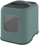 Rotho MyPet Biala Cat Litter Tray with Hood and Scoop, Made of Recycled Plastic, Green/Anthracite, 51 x 39.5 x 44.3 cm