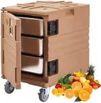 GarveeHome 82Qt Portable Food Warmer - Lldpe Food Box Carrier Double, Compatible with 3/6" or 6/2.5" Plates, End Loader w/Wheels, Stackable with Handles, Ideal for Catering and Events, Brown