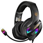 Tatybo Gaming Headset for PC PS5 PS4 XboxOne, Gaming Headphone with 50mm Drivers 3D Surround Sound, Noise-Cancelling Mic, Soft Memory Earmuffs & 4 Modes RGB Light