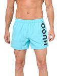 HUGO Men's Standard Vertical Logo Swim Trunks, Neon Ocean, Large