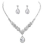 COCIDE Bride Jewelry Set Silver Crystal Wedding Necklace Earrings Bridal Rhinestone Teardrop Pendant Accessories for Women and Bridesmaids (Set of 3)