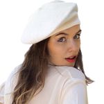 Yanmucy French Beret Vintage Beret Hats for Women Solid Color Classic French Beret Hats Winter Warm Cap for Women & Men (White)