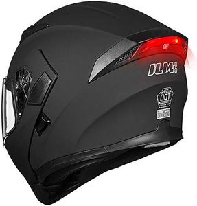 ILM Motorcycle Dual Visor Flip up Modular Full Face Helmet DOT LED Light Model 902L (XL, Matte Black - LED)