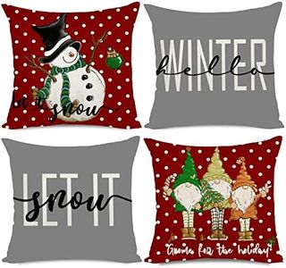 Artmag Set di 4 federe decorative per cuscini natalizi da esterni, motivo pupazzo di neve, Hello Winter Let it Snow Pillow cover per cuscini per divano
