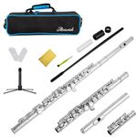 Aisiweier C Flutes Closed Hole C Flute Musical Instrument with Joint Grease,Cleaning Rod, Carrying Case, Stand, Gloves and Tuning Rod, 16 Key Student Flute Beginner Kids Flute, Nickel