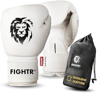 FIGHTR® Professional Boxing Gloves Made of Genuine Leather | Men and Women | for Boxing, MMA, Muay Thai, Kickboxing & Martial Arts 10 12 14 16 oz | Includes Carry Bag (Off White, 12 oz)